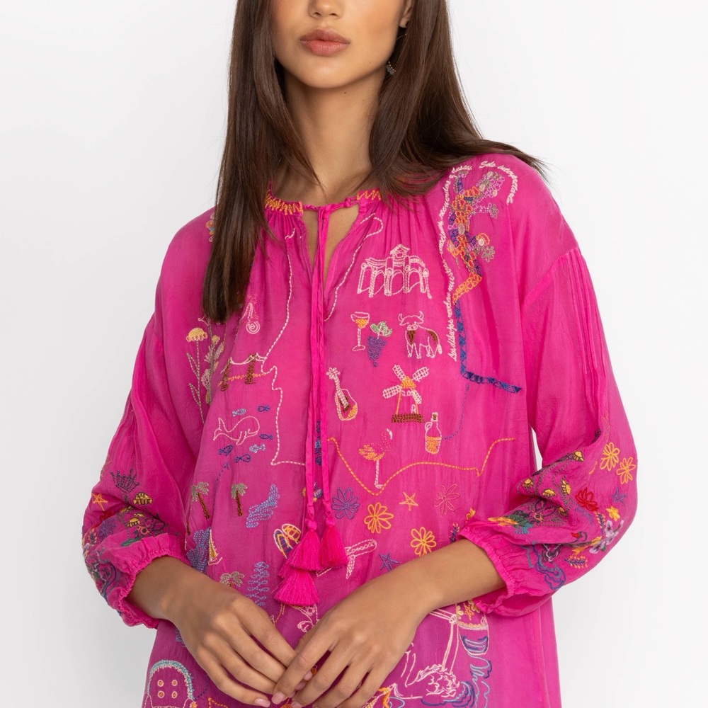 Johnny Was Vibrant Pink Embroidered Boho Tunic - Picture 8 of 8